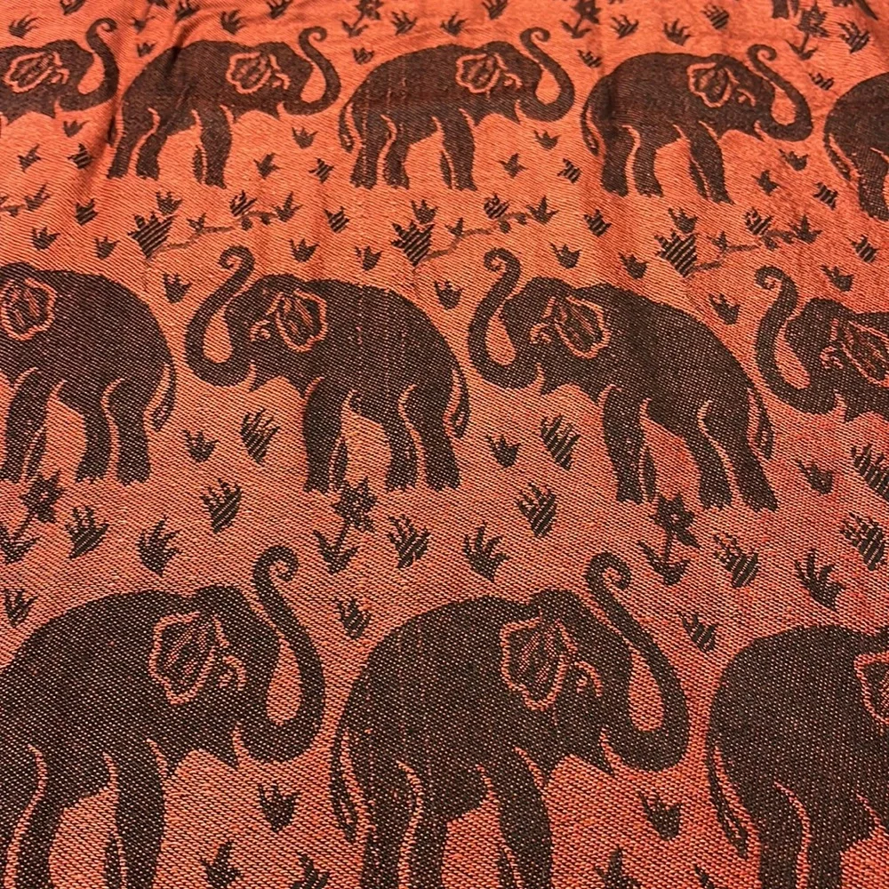 Orange & Black Elephant Fringed Long Scarf
